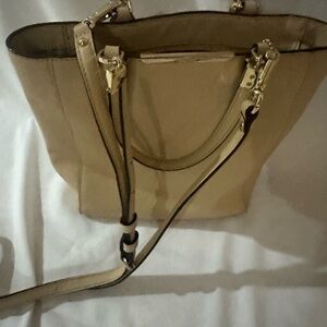 Coach Tan Leather Tote Bag with Brass Hardware